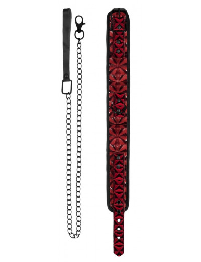 Красно-черный широкий ошейник с поводком Luxury Collar with Leash