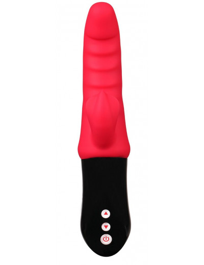Красный вибростимулятор-кролик Ribbed Punch - 23,7 см.