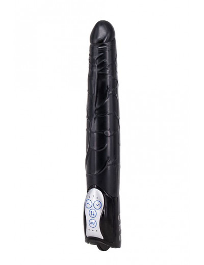 Чёрный вибромассажер Long John Realistic Thrusting Vibrator с функцией толкания - 20 см.