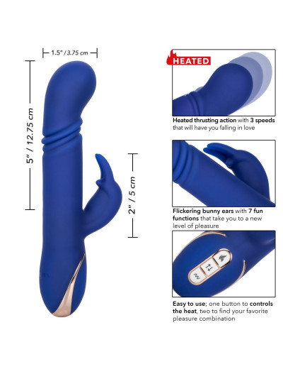 Синий вибратор-кролик с нагревом The Heated Silicone Thrusting G Rabbit - 21,5 см.