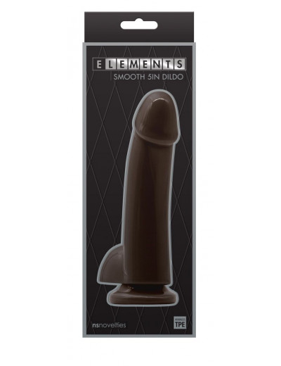 Коричневый гладкий фаллоимитатор на присоске с мошонкой Smooth 5 Inch Dildo - 17 см.