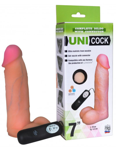 Фаллическая насадка Харнесс UNICOCK 7  с вибрацией - 19 см.