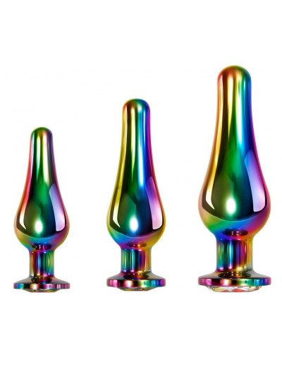 Набор из 3 радужных анальных пробок Rainbow Metal Plug Set