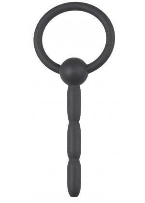 Черный силиконовый уретральный плаг Ribbed Hollow Silicone Penis Plug - 10,5 см.