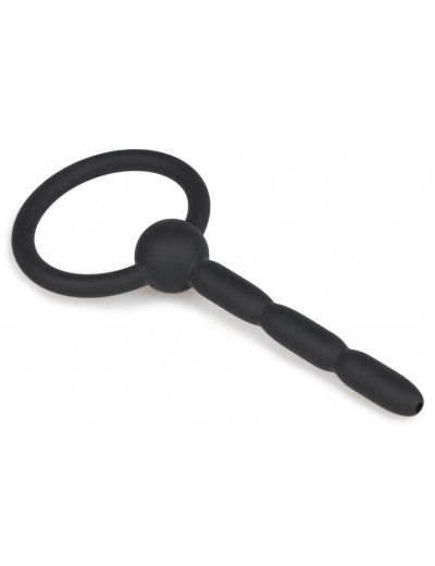 Черный силиконовый уретральный плаг Ribbed Hollow Silicone Penis Plug - 10,5 см.