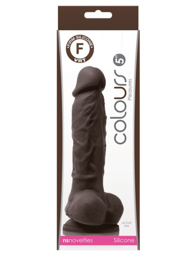 Коричневый силиконовый фаллоимитатор с мошонкой Pleasures 5 Dildo - 18 см.