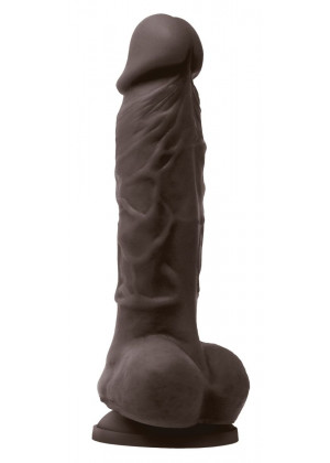 Коричневый силиконовый фаллоимитатор с мошонкой Pleasures 5 Dildo - 18 см.
