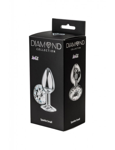 Малая серебристая анальная пробка Diamond Clear Sparkle Small с прозрачным кристаллом - 7 см.