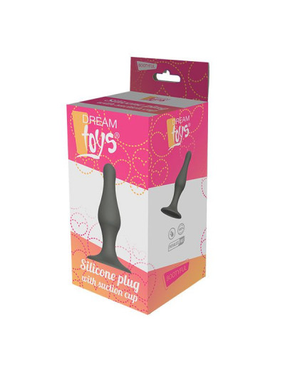 Серый удлиненный анальный стимулятор PLUG WITH SUCTION CUP - 15,6 см.