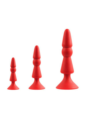 Набор из красных анальных силиконовых втулок MENZSTUFF 3-PIECE ANAL CONE SET