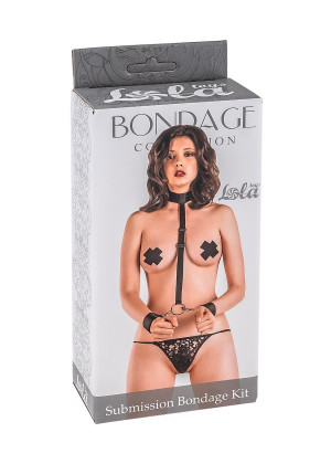 Ошейник с длинной лентой и отстегивающимися наручниками Submission Bondage Kit  One size