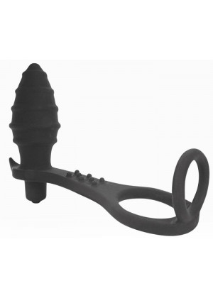Черное кольцо с анальным вибростимулятором Cockring and Anal Pleasure