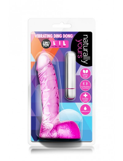 Розовый вибратор-реалистик Vibrating Ding Dong - 16,5 см.