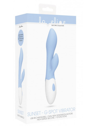 Голубой G-spot вибратор Sunset со стимулятором клитора - 20 см.