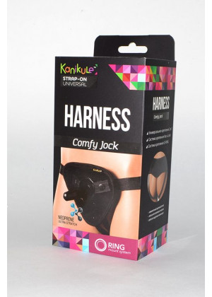 Чёрные трусики-джоки Kanikule Strap-on Harness universal Comfy Jock с плугом и кольцами