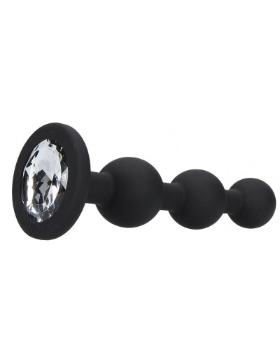Черная анальная елочка с прозрачным стразом Beaded Diamond Butt Plug - 11,4 см.