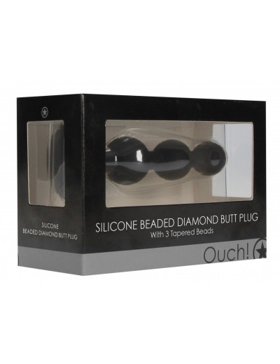 Черная анальная елочка с прозрачным стразом Beaded Diamond Butt Plug - 11,4 см.