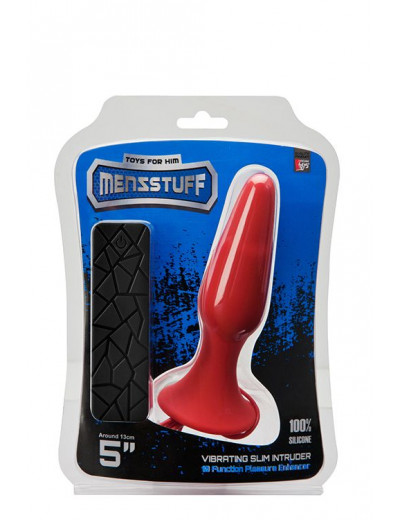 Красная анальная вибропробка с пультом управления MENZSTUFF 5INCH SLIM INTRUDER BUTT PLUG - 13 см.