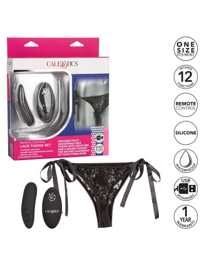 Черные кружевные трусики с вибратором для стимуляции клитора Remote Control Lace Thong Set