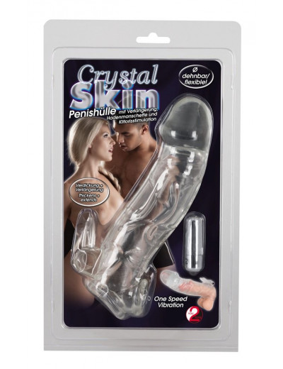 Насадка на пенис с клиторальным вибростимулятором Crystal Skin