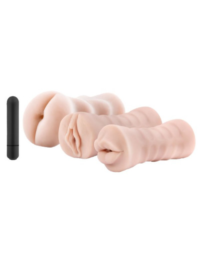 Набор из 3 мастурбаторов и вибропули 3-Pack Self-Lubricating Vibrating Stroker Sleeve Kit
