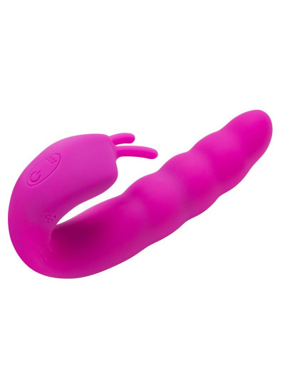 Розовый вибратор Ribbed Dual Stimulator - 17 см.