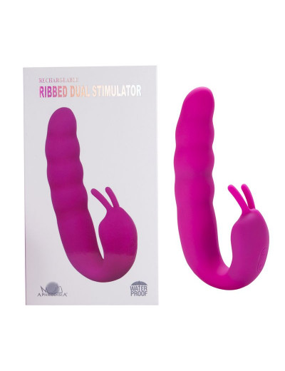 Розовый вибратор Ribbed Dual Stimulator - 17 см.