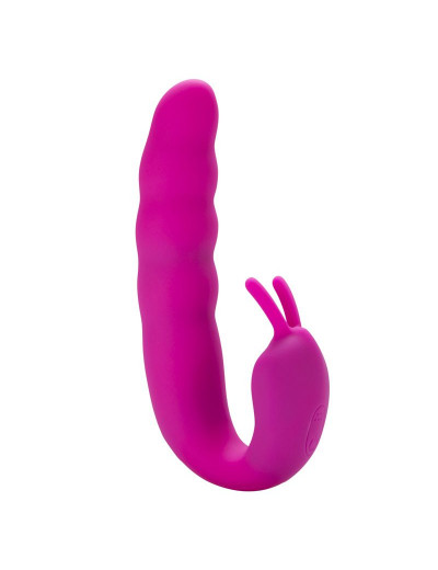 Розовый вибратор Ribbed Dual Stimulator - 17 см.