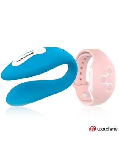 Голубой вибратор для пар с нежно-розовым пультом-часами Weatwatch Dual Pleasure Vibe