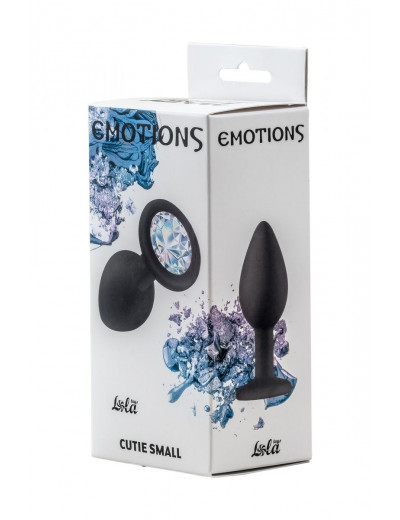 Чёрная анальная пробка Emotions Cutie Small с прозрачным кристаллом - 7,5 см.