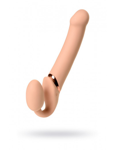 Телесный безремневой вибрострапон Vibrating Bendable Strap-On L