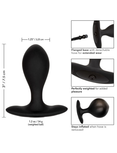 Черная расширяющаяся анальная пробка Weighted Silicone Inflatable Plug M