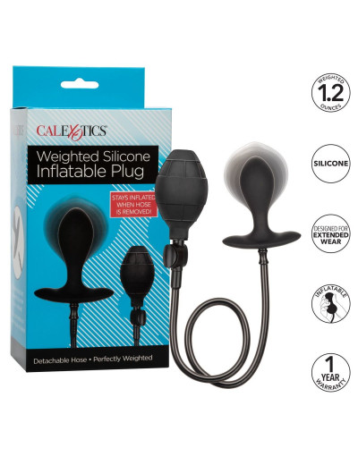 Черная расширяющаяся анальная пробка Weighted Silicone Inflatable Plug M