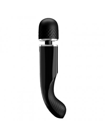 Черный мощный жезловый вибратор с изогнутой ручкой Charming Massager - 24 см.