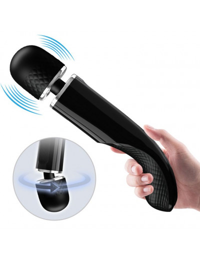 Черный мощный жезловый вибратор с изогнутой ручкой Charming Massager - 24 см.