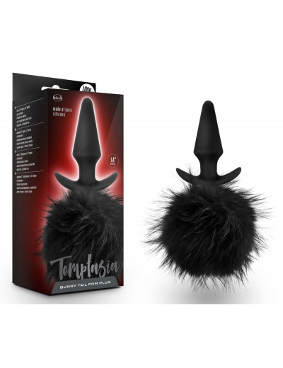 Силиконовая анальная пробка с чёрным заячьим хвостом Bunny Tail Pom Plug - 12,7 см.