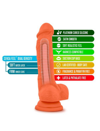 Оранжевый фаллоимитатор 7.5 Inch Silicone Dual Density Cock with Balls - 19 см.