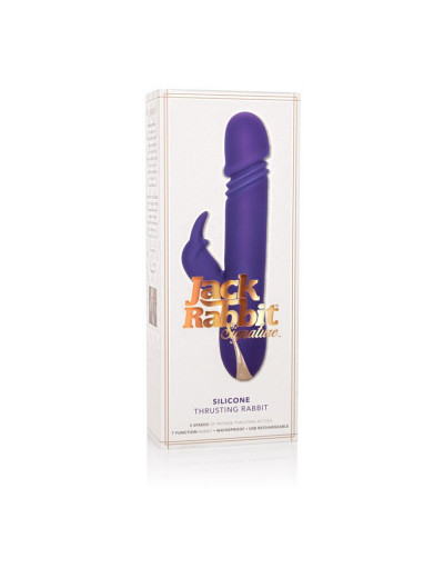 Фиолетовый вибратор с поступательным движением Jack Rabbit Signature Silicone Thrusting Rabbit - 20 см.