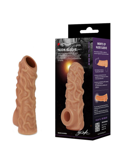 Телесная насадка с венками и открытой головкой Nude Sleeve M - 12 см.