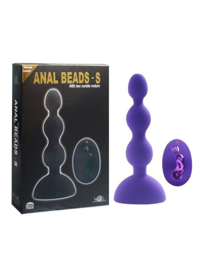 Фиолетовый анальный вибростимулятор Anal Beads S с пультом ДУ - 14,5 см.