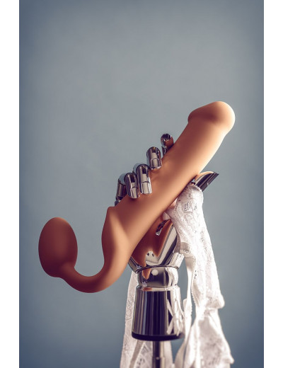 Телесный безремневой страпон Silicone Bendable Strap-On XL