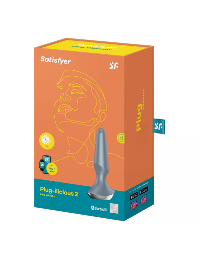 Серая анальная пробка с вибрацией Satisfyer Plug-ilicious 2 - 14 см.