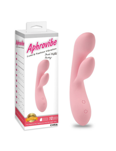 Нежно-розовый вибратор Dual Fulfill Bunny с клиторальным стимулятором - 20,5 см.