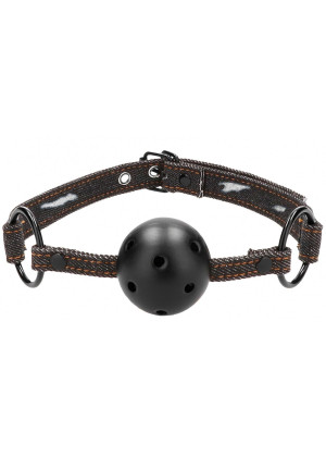 Кляп-шарик With Roughend Denim Straps с черными джинсовыми ремешками