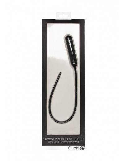 Черный гладкий стимулятор уретры с вибрацией Silicone Vibrating Bullet Plug Extra Long