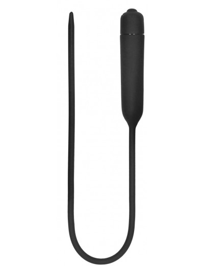Черный гладкий стимулятор уретры с вибрацией Silicone Vibrating Bullet Plug Extra Long