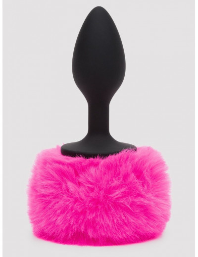 Черная анальная пробка с розовым хвостом Small Bunny Tail Butt Plug