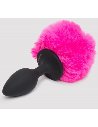 Черная анальная пробка с розовым хвостом Small Bunny Tail Butt Plug