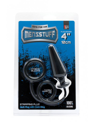 Чёрное эрекционное кольцо с анальной пробкой MENZSTUFF 4INCH SINGLE RING ANAL PLUG