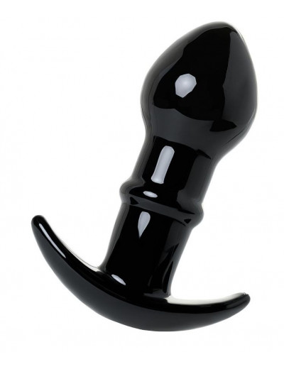 Черная стеклянная анальная втулка Sexus Glass с ограничителем - 11,5 см.